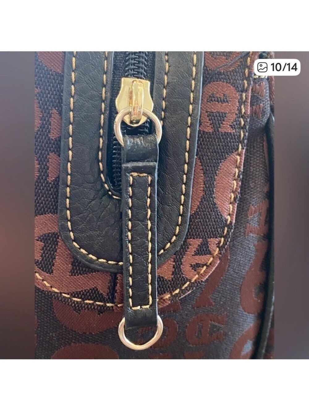 Etienne Aigner Black & Brown Satin Satchel Double Handle Silver Hardware EUC - Picture 13 of 14